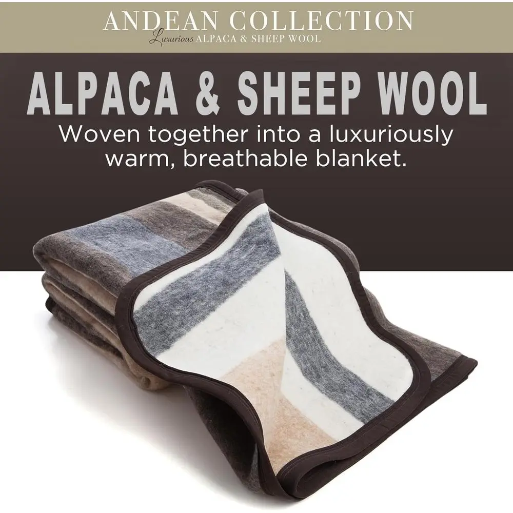 Natural Alpaca & Sheep Wool Blanket – Woven, Made in Peru - Full/Queen Size – Heavyweight Warmth, Thick, Breathable, Natural Tex