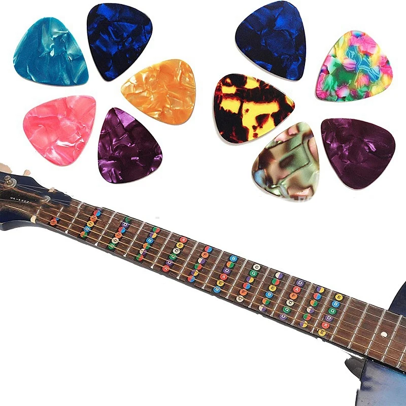 New 5Pcs Guitar Stickers Guitar Fretboard Stickers Guitar Note Stickers With 12 Pcs Guitar Picks For Beginners Learner