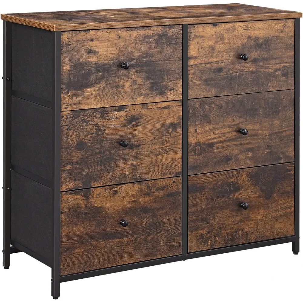 

Dresser for Bedroom, Chest of Drawers, 6 Drawer Dresser, Closet Fabric Dresser with Metal Frame, Wooden Top and Front