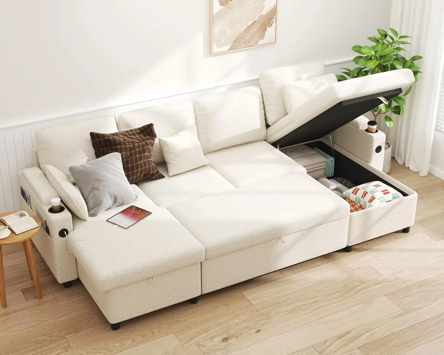 Sofa Bed Pull Out Couch Sleeper with Double Storage Chaise,