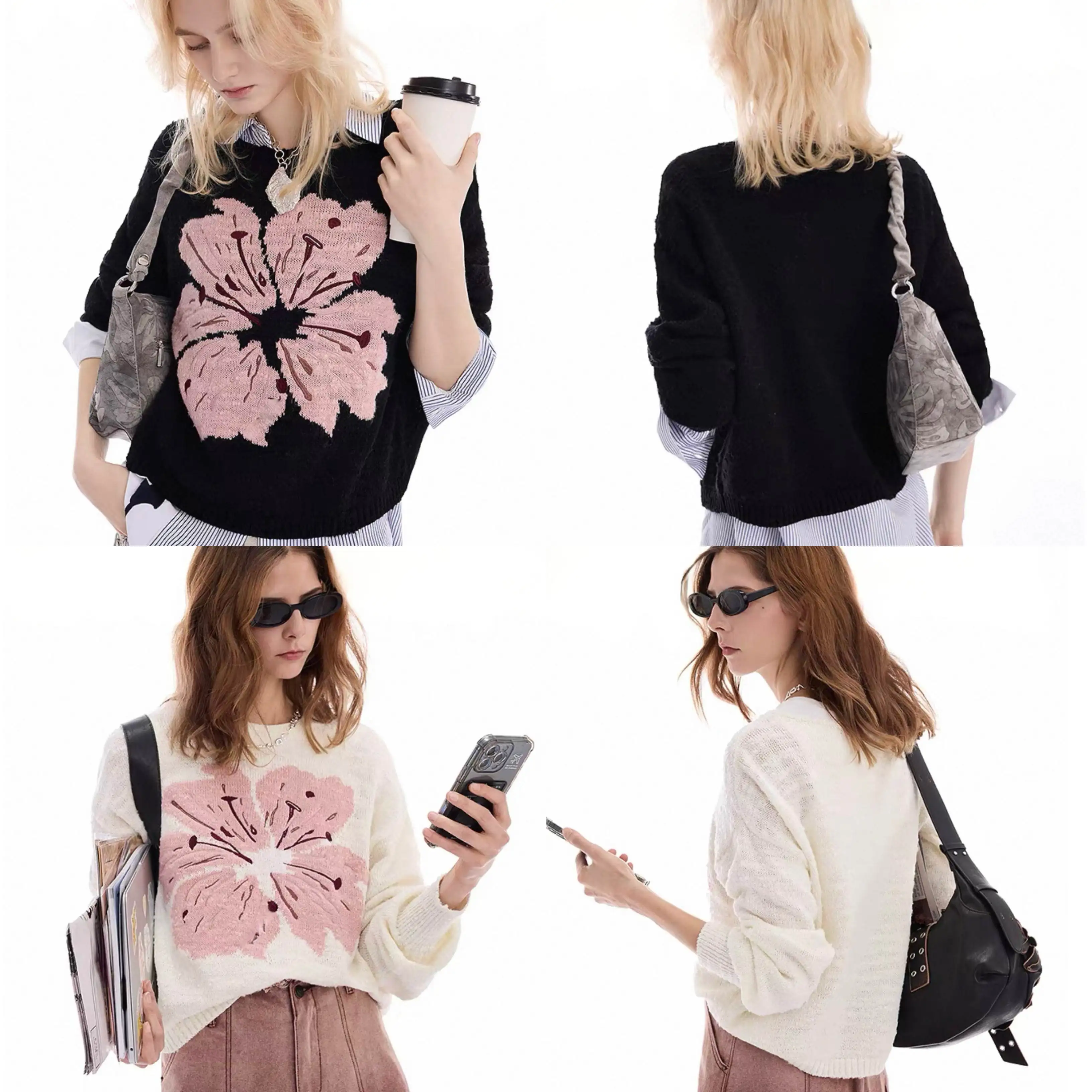 

European and American women's knitted sweater, Spain original loose jacquard round neck sweater, new product