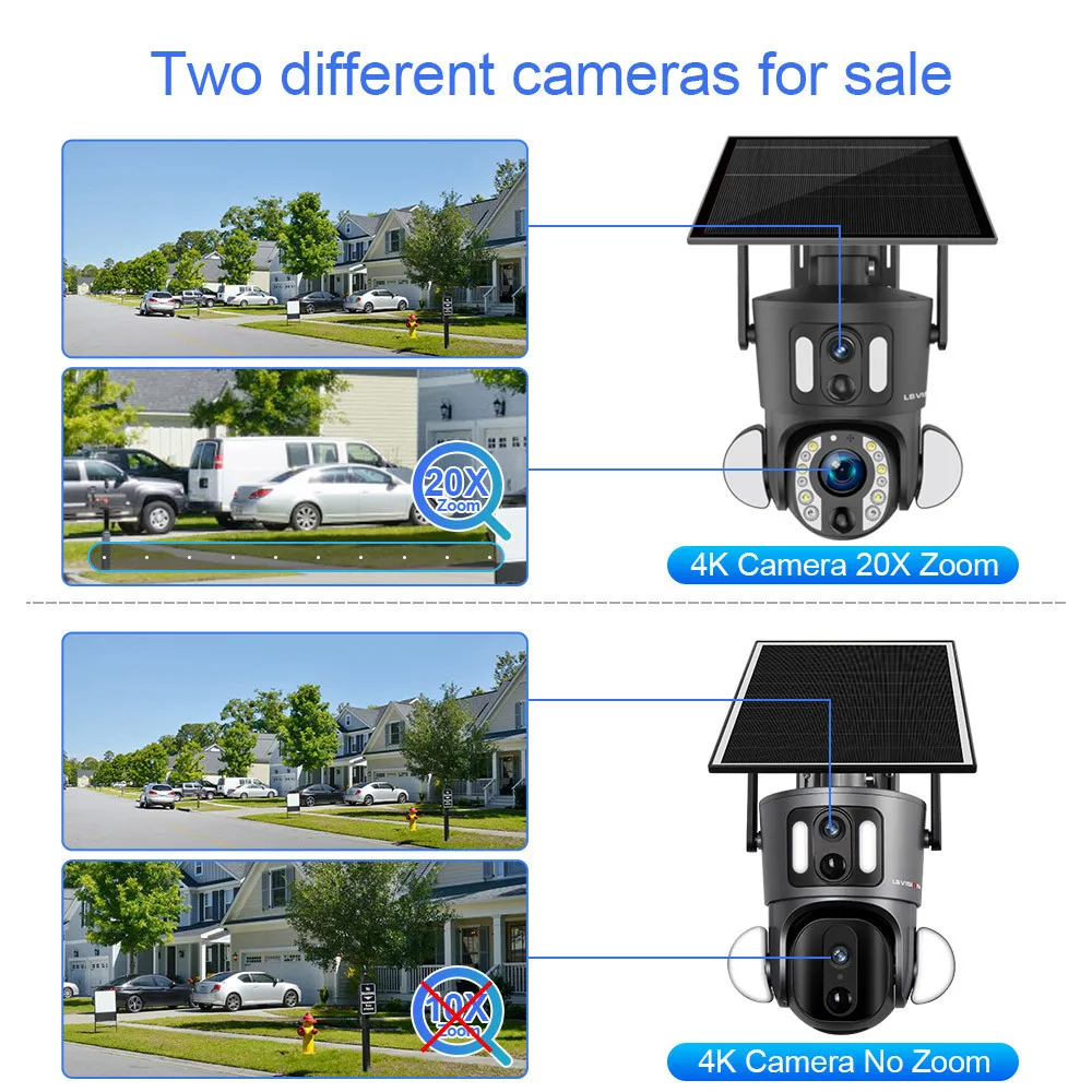 LS VISION 4G Solar Security Camera Outdoor 20X Zoom Dual Screen 8MP WiFi PTZ Dual Lens PIR Detection Auto Tracking Camera UBOX