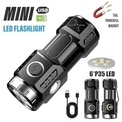 High Quality 4/6/8*P35 LED Flashlight Super Bright MINI Torch USB Rechargeable with Tail Magnet Outdoor Emergency Exploring Lamp