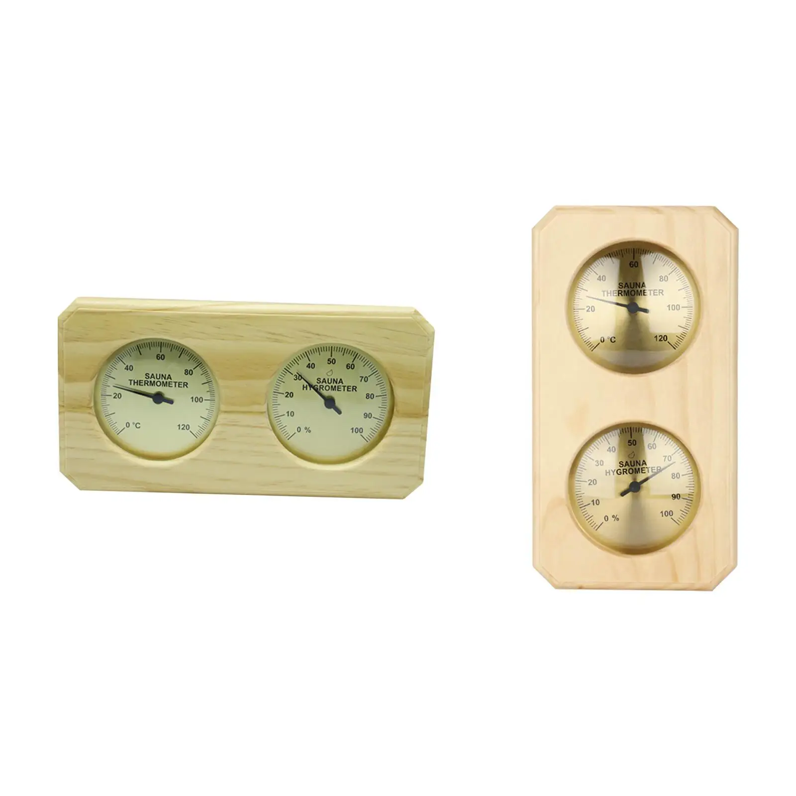 Sauna Hygrothermograph, Wooden Thermometer Hygrometer Humidity Temperature Measurement Gauge for Shower