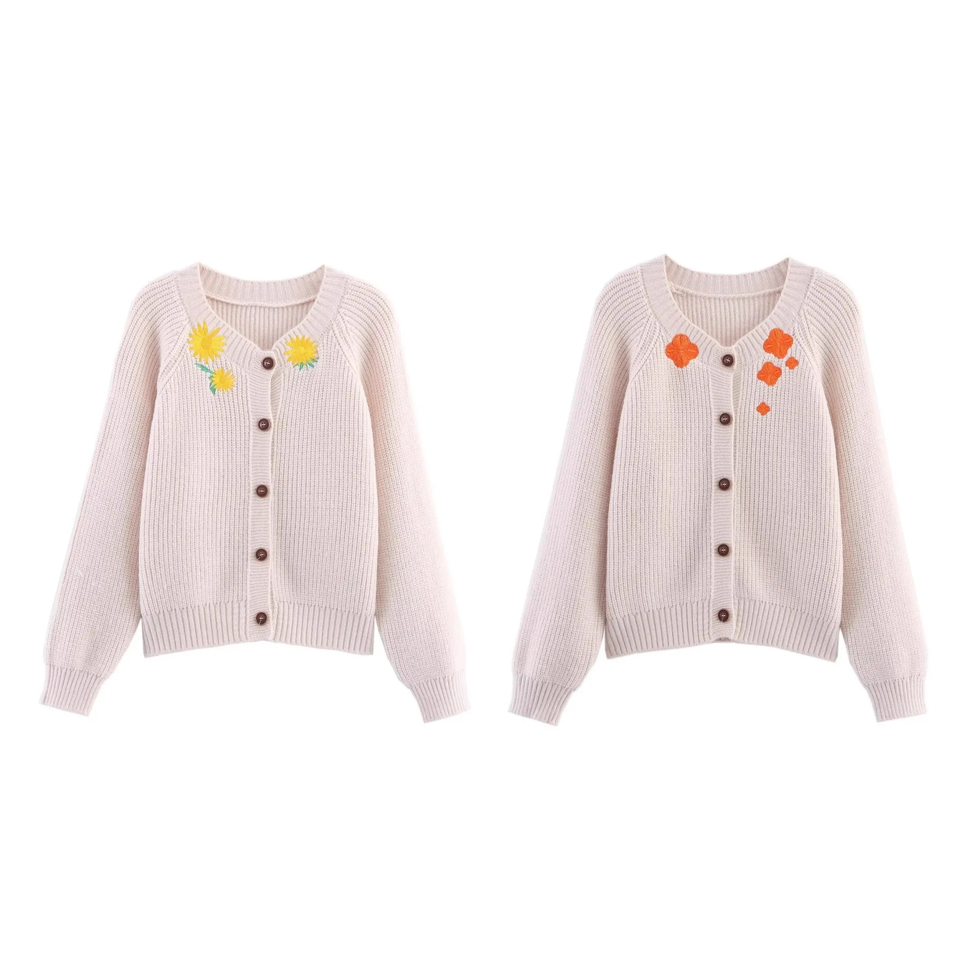 

Женская вязаная куртка с длинным рукавом и круглым вырезом с вышивкой, осенняя верхняя одежда в европейском стиле с цветочным принтом E74938