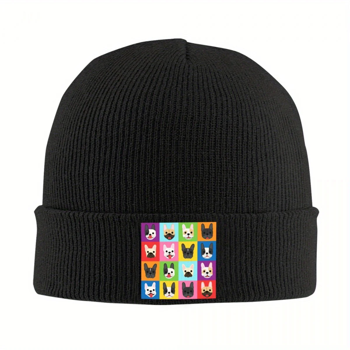 Gorros con Caras de Bulldog Francés Estilo Pop Art Personalizados, Gorro de Punto Urbano, Gorros Cálidos de Invierno para Perro