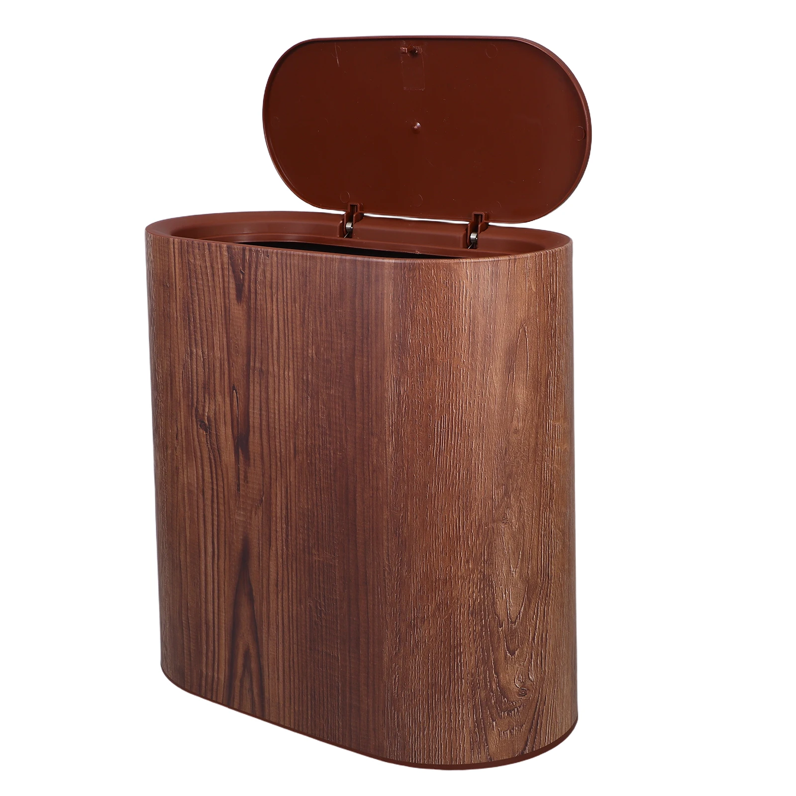 

14L Trash Can Narrow Garbage Can Wood Grain Vintage Small Plastic Wastebasket Garbage Bin with Lid for Home Kitchen Office