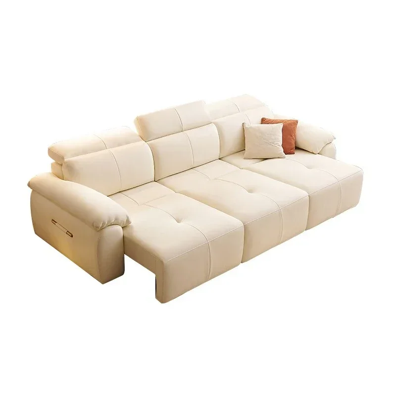 

French cream sofa bed retractable small apartment living room zero against the wall adjustable leather electric sofa