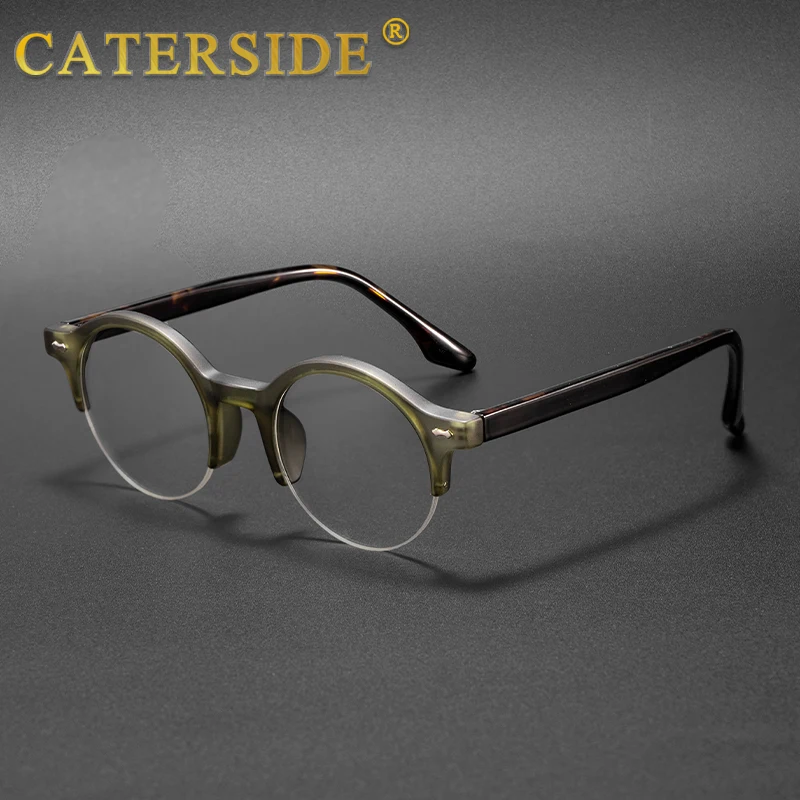 CATERSIDE Vintage Runde Herrenbrille Markendesign Halbrahmen Business-Brillen Damen Anti-Blaulicht Lesebrille – Detail 1