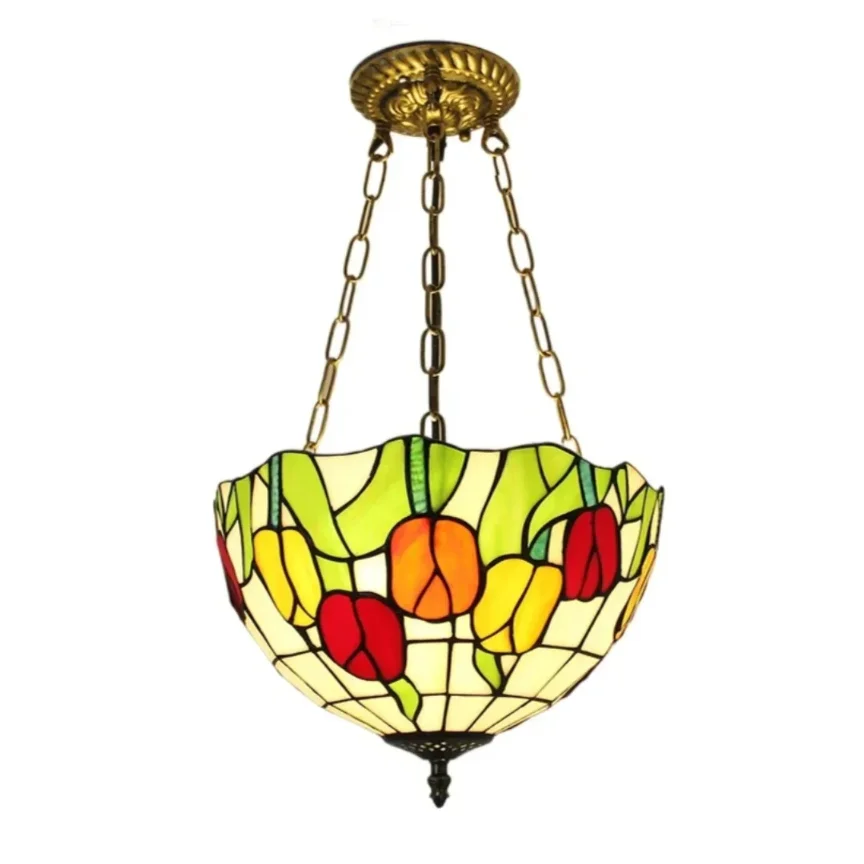 

12inch 30cm Stained Glass Tulips Floral Victorian Style Anti-chandelier Aisle Corridor Entrance Balcony Tiffany Pendant Light