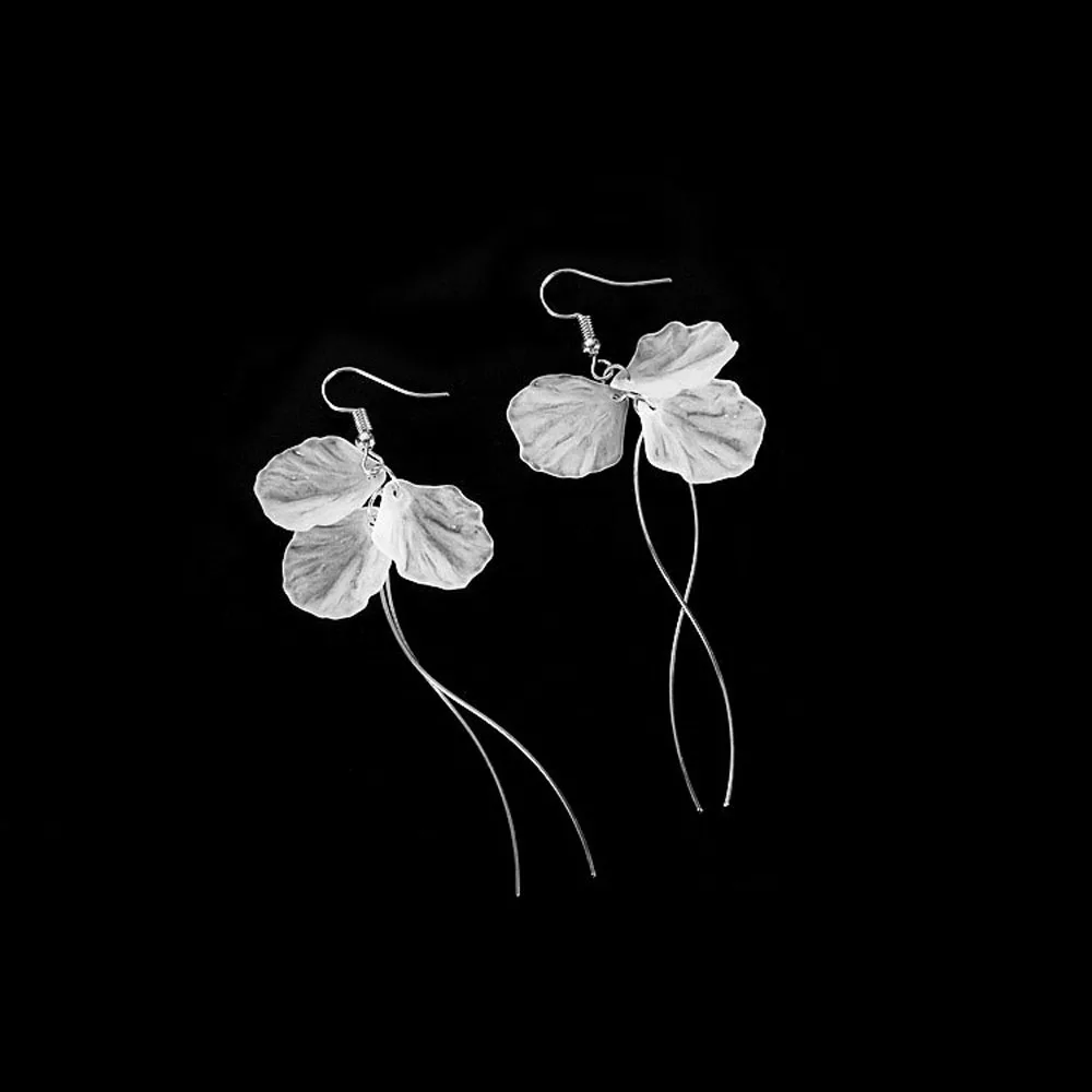 Korean Simple Flowers Petals Long Dangle Earrings For Woman Temperament Tassel Flower Earrings Fashion Female Jewelry Gifts