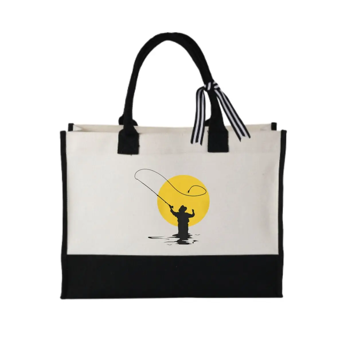 

Минималистичная лоскутная холщовая сумка через плечо с силуэтом для рыбалки нахлыстом для переноски коврика для йоги