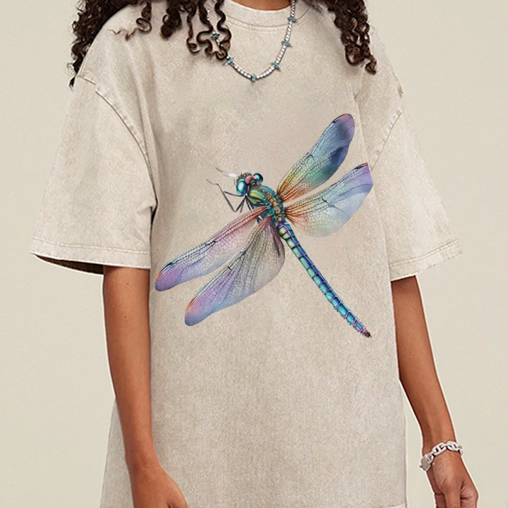 

Couple T-shirt Japanese Harajuku StyleTop Real Dragonfly Print Loose Elastic OVERSIZE Summer 2025 New Multi-Color Option