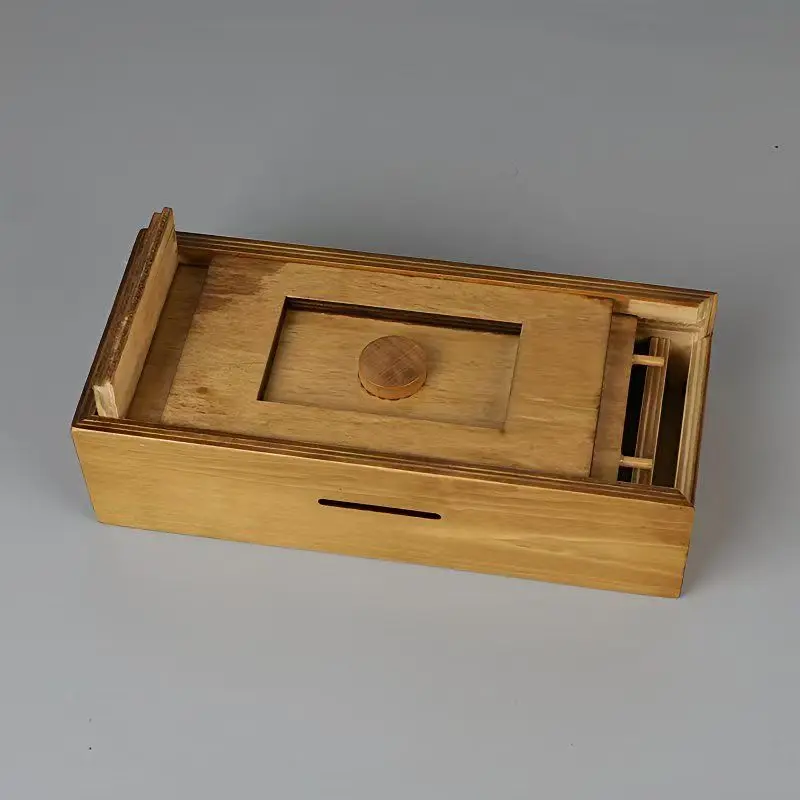 Vintage LuBan Storage Concealed Box Secret Compartment Cabinet Hidden Mechanism Wooden Mechanical Case
