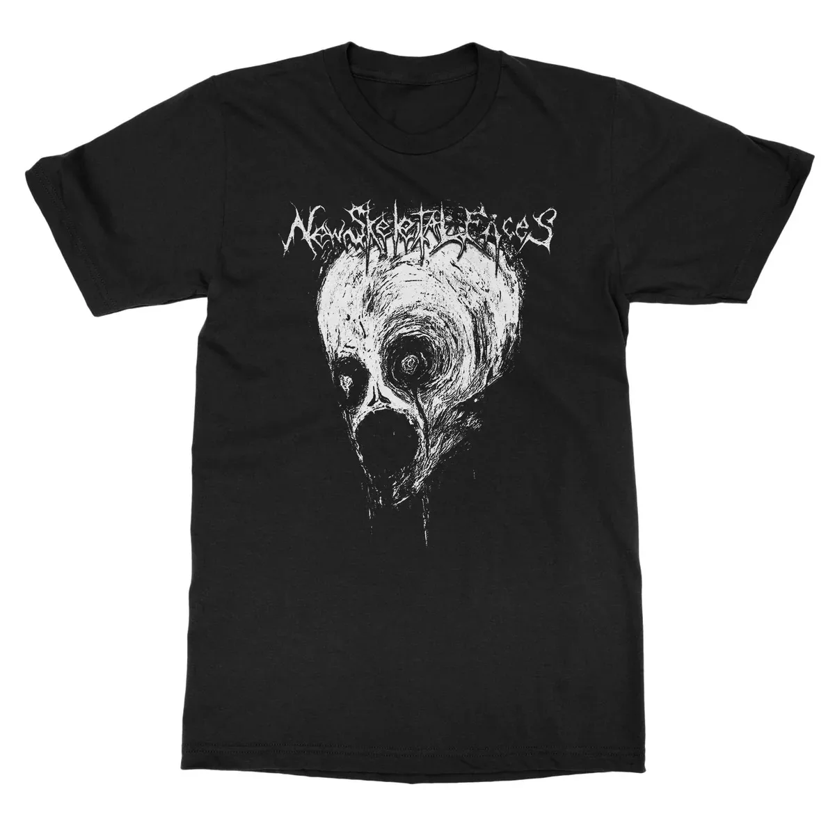 Rough Sketch Spooky Screaming Skull Band Logo Graphic Print Unisex T‑shirt, New Skeletal Faces Metal Band Fan Daily Casual Top