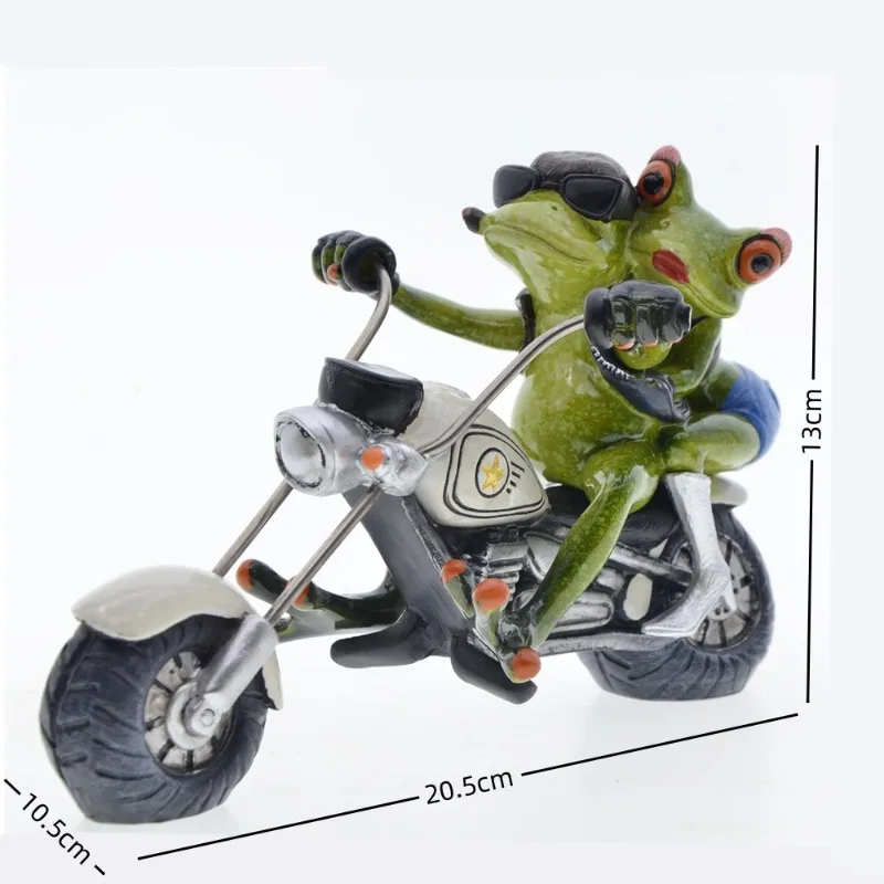Creative Couple Motorcycle Riding Frog Resin Ornament Garden Desk Decor Cute Animal Figurines Craft Unique Student Birthday Gift