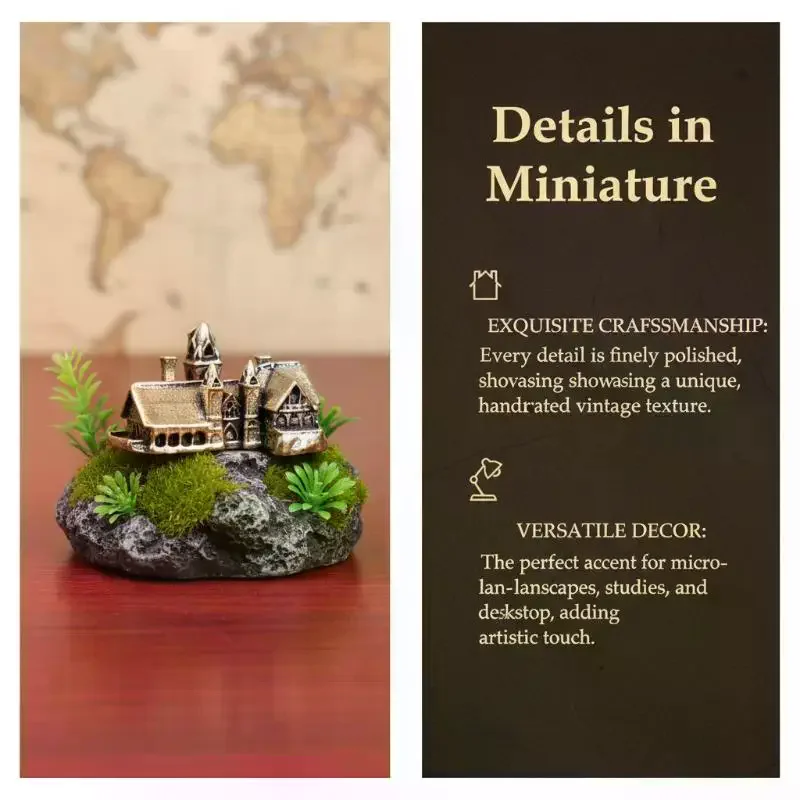 Brass Small House Miniatures Figurines Castle Architecture Micro Landscape Craft Home Decorations Accessories