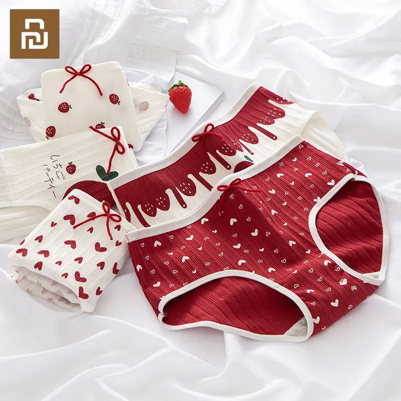 

Youpin 5pcs Strawberry Cute Women's Cotton Underwear Bow Panties Sexy Panties Mid Waist Comfort Briefs Female Lingerie