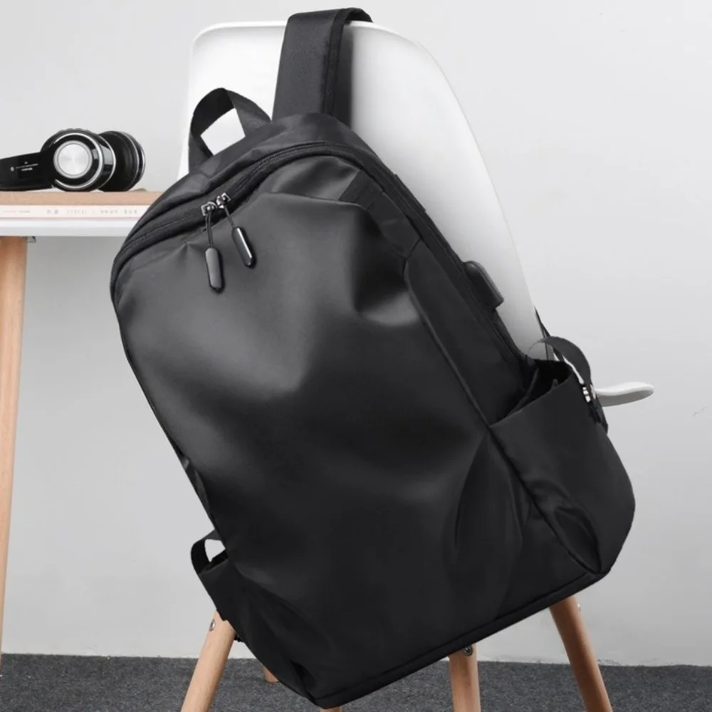Simple Bag Large-capacity Student School Bag Breathable Fashionable Solid Color Backpack Nylon Multi-pocket Men Backpack Work