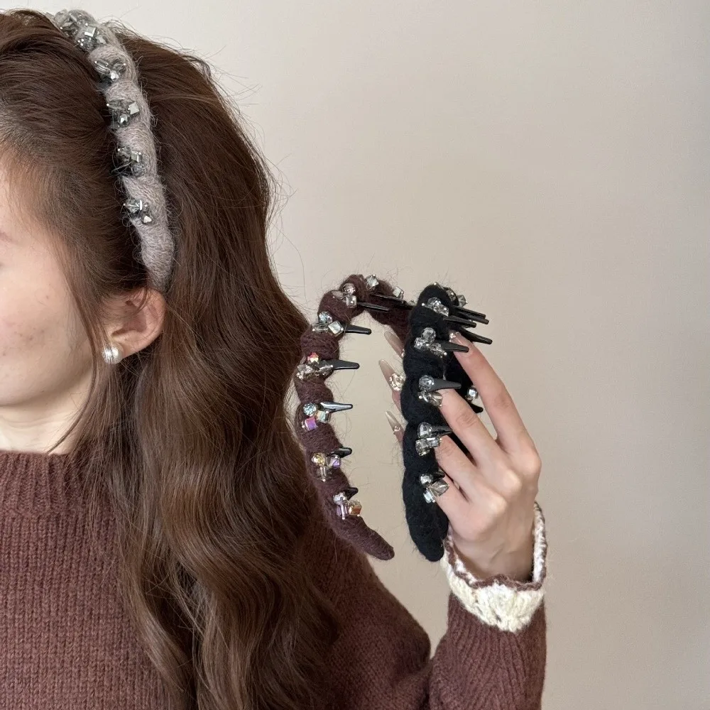 

Hair Accessories Maillard Color Hair Hoop Rhinestone Non-slip Wave Headband Creative with Toothed Comb Autumn Winter Hairband