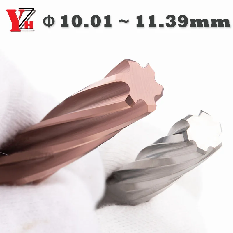 YZH 10.01mm~11.39mm Machine Reamer HRC50 HRC60 Spiral Groove Tolerance+0+0.005 Inner Hole Harened Steel Metal Cutter CNC