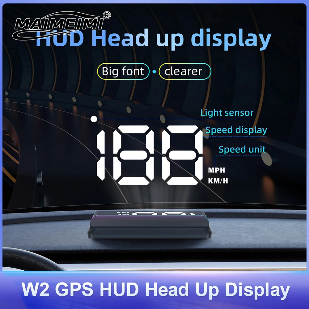 

W2 Car GPS HUD Head-Up Display Universal Digital Speedometer KMH/MPH Auto Brightness Plug & Play Windshield Projector HUD