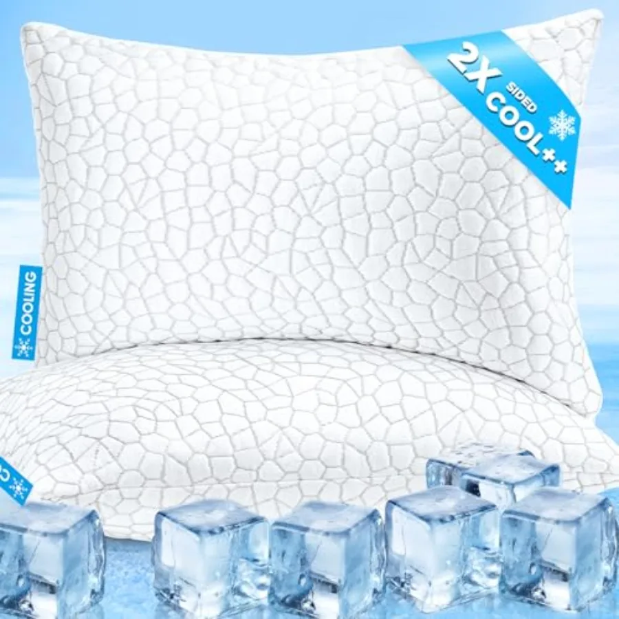 

Охлаждающие подушки Queen Size, комплект из 2 штук, с наполнителем из измельченной пены с эффектом памяти, для сна на боку, спине и животе, двусторонние, охлаждающие, регулируемой жесткости