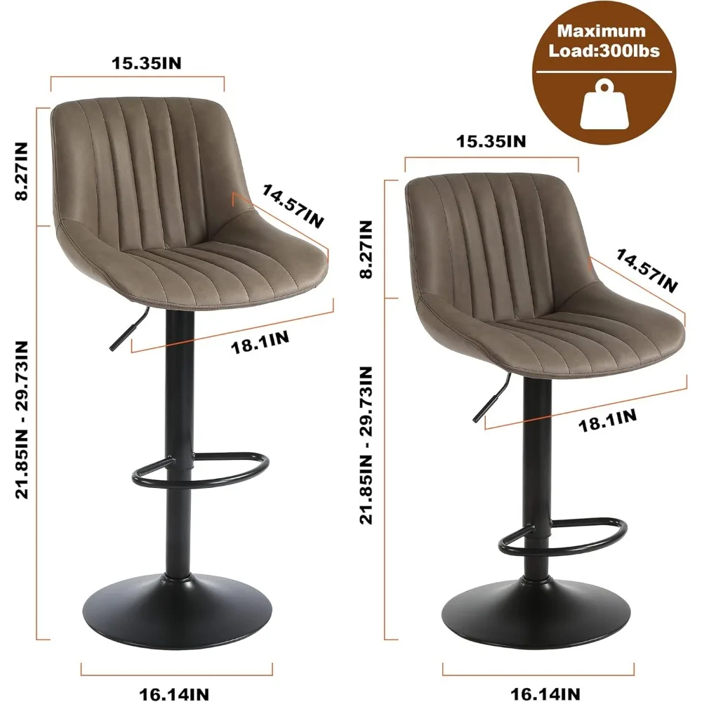 Coppia di sgabelli da bar girevoli ad altezza bancone con sedili e schienali regolabili in ecopelle, design moderno