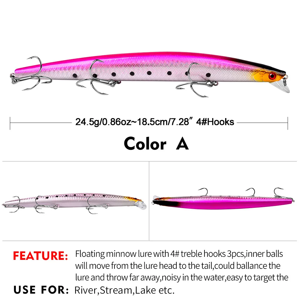 Minnow luya fishing lure bait 18.5cm 24.5g 10 color 6# hook hard bait bass saltwater spoon gears wobblers