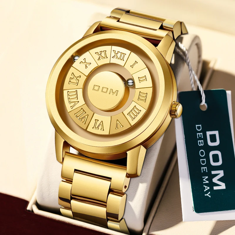 Creative Magnetic Track Watch Men Steel Band, No Glass Dial Rolling Bead Quartz Wrist Watch, with Extra Strap and Spring Bars as