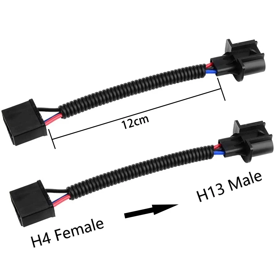 NHAUTP 2Pcs H4 Female To H13 Male Adapter Conversion Wiring Harness For Jeep Wrangler JK 2007-2017 Headlight Plug