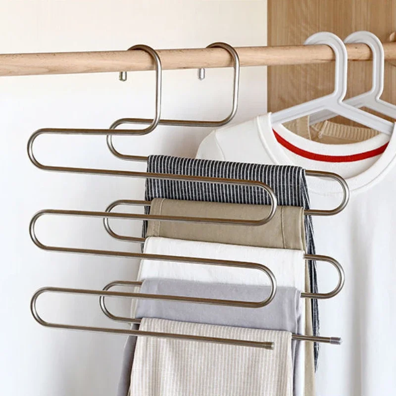 

5 Layers Stainless Steel Clothes Hangers S Shape Pants Tie Storage Shelf Household Clothes Drying Hanger Closet Organizer Rack