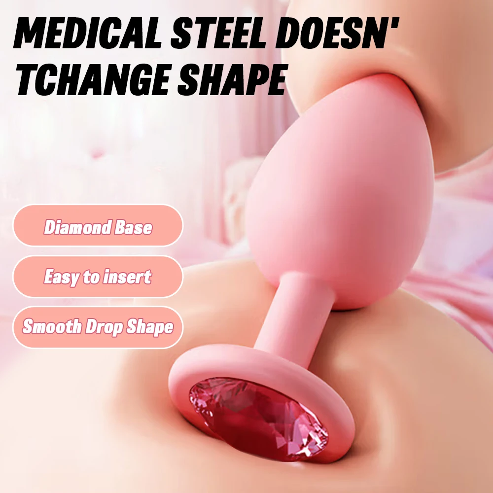 Anal Butt Plug Sex Adult Toys for Women Men Silicone Buttplug 3 Sizes for Beginner Masturbator Anal Trainer with Diamond Unisex - Image 5