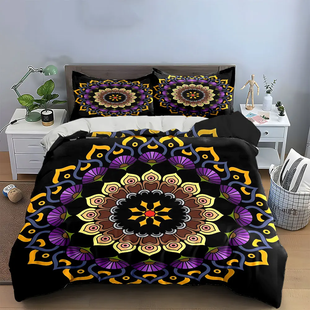 Mandala Art Three-Piece Set Decor Bedding Set with 1 Duvet Cover 2 Pillowcases Single Double King Queen, Gift