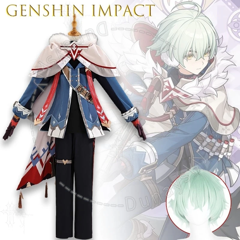 Alyosha Snezhnaya Mint Green Wig Cosplay Knight Uniform Costume Male Anime Game Genshin Impact Comic Con Halloween Role Play Cos