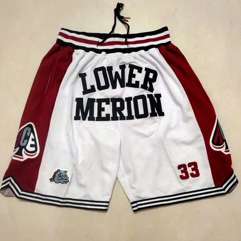 Basketball Shorts Oversize Men Lower Merion High School Embroidery 33 Bryant Street Hip Hop Pocket Sport Middle Beach Pants