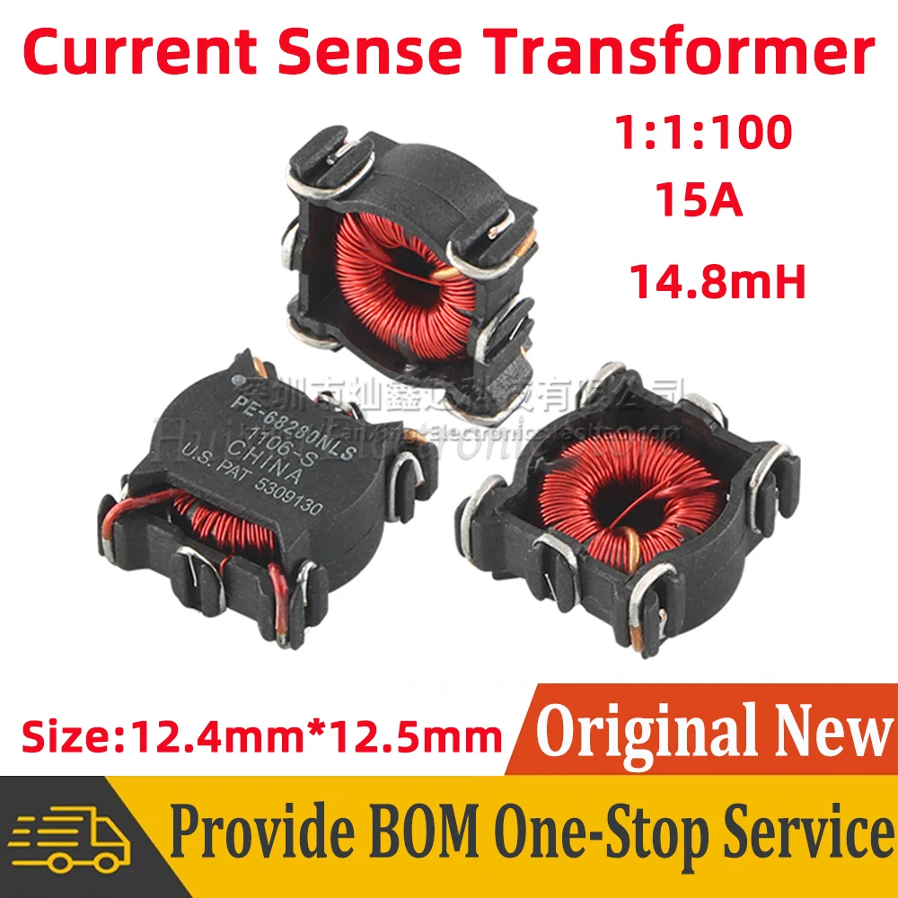 

2pcs PE-68280NL PE68280NL SMD SMT Current Sense Transformer 14.8mH 15A High Current Sensor Automotive Detect Turns Ratio 1:1:100