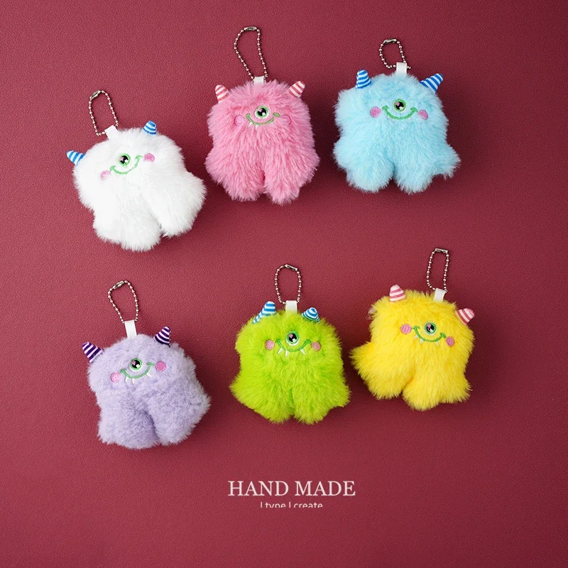 Colorful One Big Eye Monster Plush Pet Lovers DIY Keychain  Pendant Couples Keyring Charms Car Keychain Wholesales X287