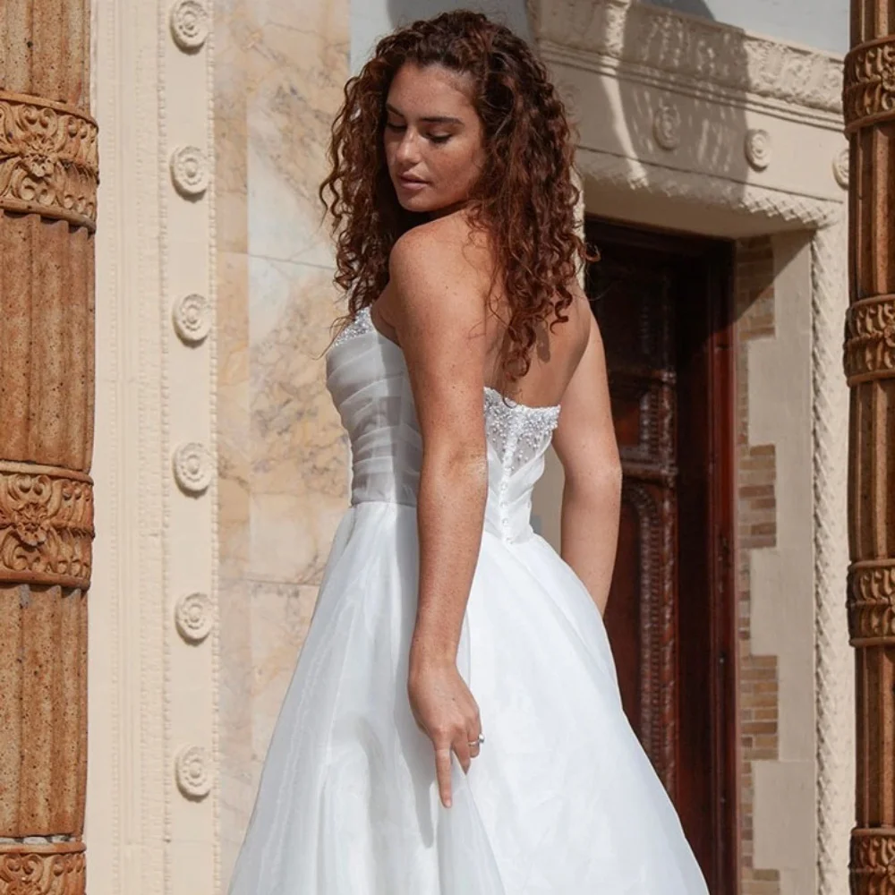 Robes De mariée élégantes en Tulle, ligne a, perles, col en cœur, Illusion, nouvelle Robe De Mariée