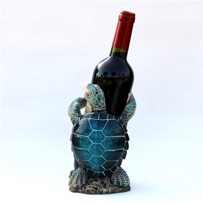 Sea Turtle Statue Wine Bottle Holder Enameled Resin Coral Wine Display Stand Marine Creature Tableware Ornament Bar Decor Craft