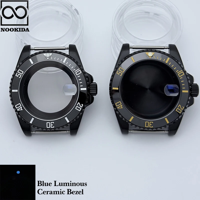 NOOKIDA Glossy Black 40mm Diver Waterproof Black GMT Ceramic Bezel Fit for NH34 NH35 NH36 Movement Sapphire Glass Watch Case