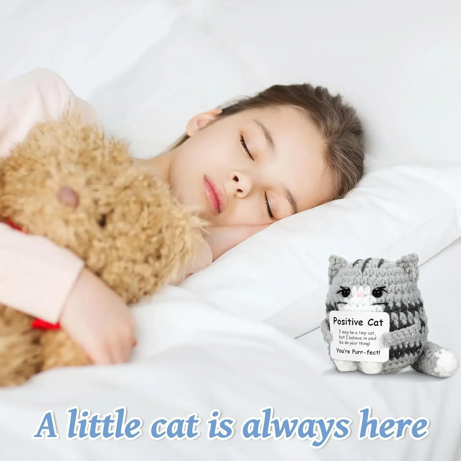 جديد الكروشيه القط دمية زخرفة غرفة المنزل الديكور اليدوية محبوك الطاقة الإيجابية القط دمية مع بطاقة هدايا حفلة عيد الميلاد