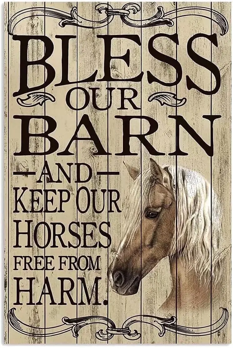 Retro Horse Metal Poster Bless Our Barn Keep Our Horses Free From Harm Metal Tin Signs Vintage Plaque Wall Decor Gift For Home K