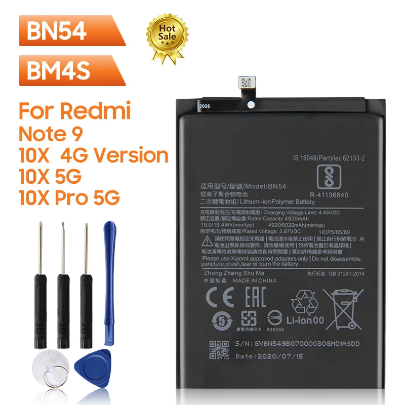 

Сменный аккумулятор BM4S для Xiaomi Redmi 10X 5G 10X Pro 5G 4520mAh BN54 для Xiaomi Redmi Note 9 Note9 Redmi 10X 4G