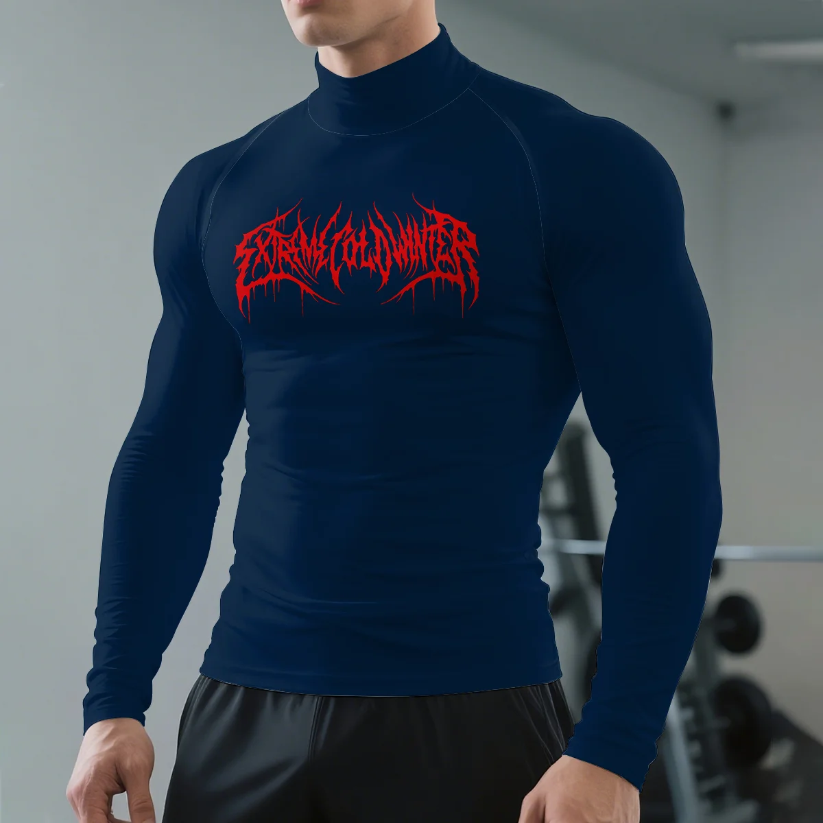 

2025 autumn winter semi-high neck long-sleeved T-shirt 3D printing men's Clothes cycling breathable fiteness long-sleeved tops