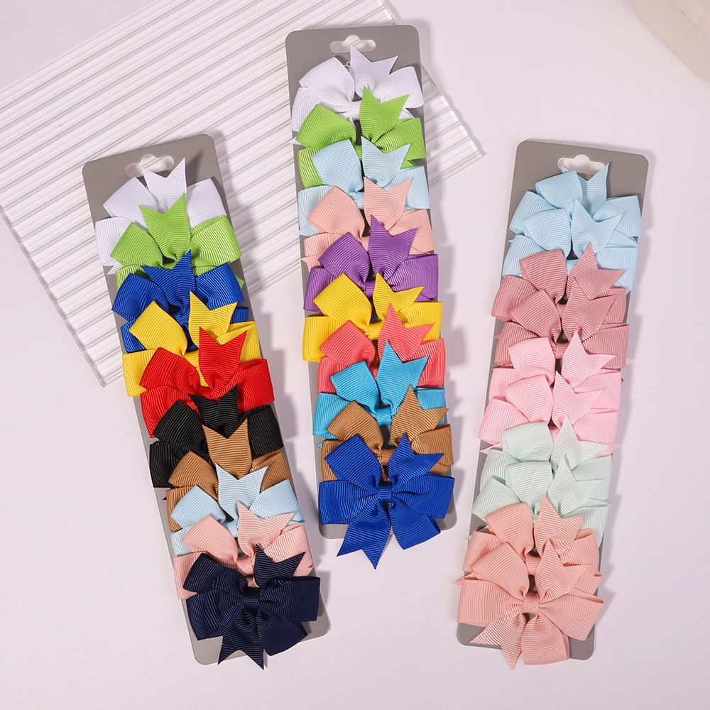 10Pcs/Set Solid Colors Kids Bows Hair Clips Hairpin for Girls Boutique Grosgrain Ribbon Barretres Headware Kids Hair Accessories