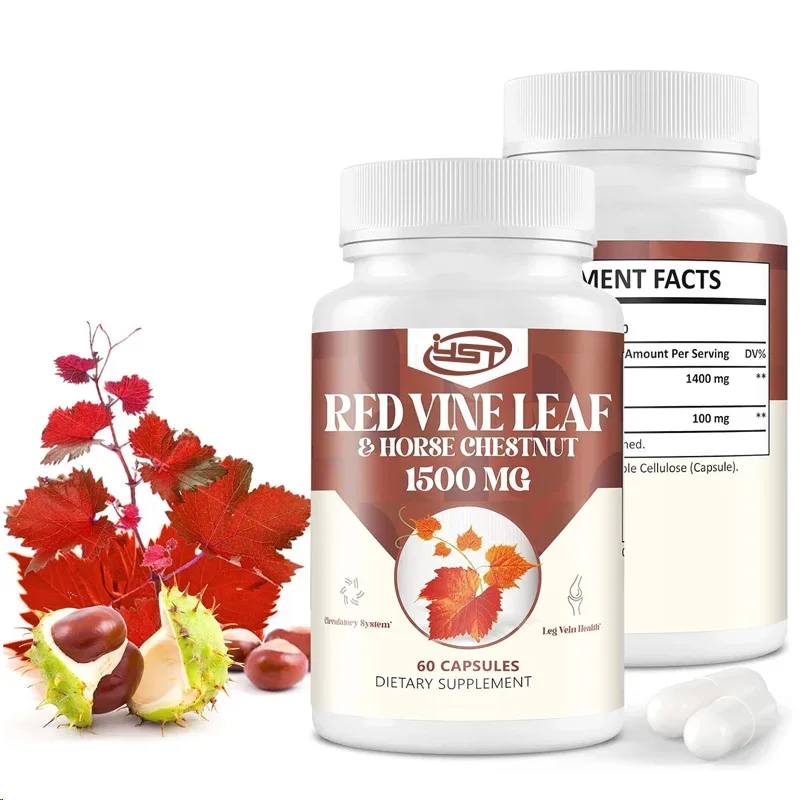 Red Vine Leaf and Horse Chestnut Extract Capsule Supplement, 60 capsules for healthy veins, circulation, heart, and skin