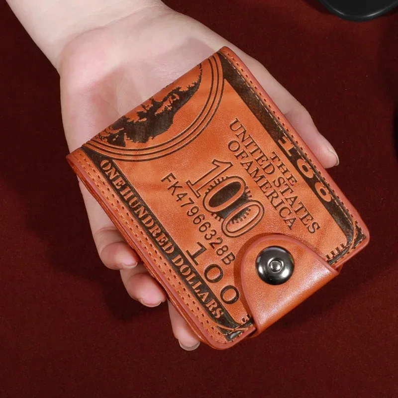 Nova carteira de couro elegante masculina com padrão USD, vários slots para cartões e carteira de grande capacidade
