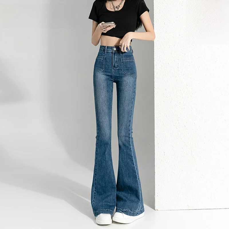 

Off Retro High Waist Bell Bot Jeans Women's Spring Autumn Design Sensation Slimming Small Size Flared
