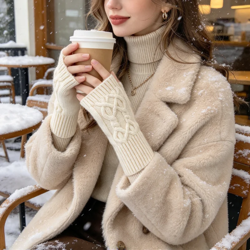 Women's knitted gloves. Winter and autumn style with exposed fingers for convenient use in daily life, work and study. Warm glov